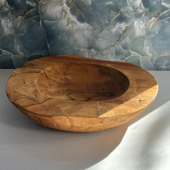 Centerpiece Bowl 15" Hand Carved Natural Wood - Picture 5 of 10
